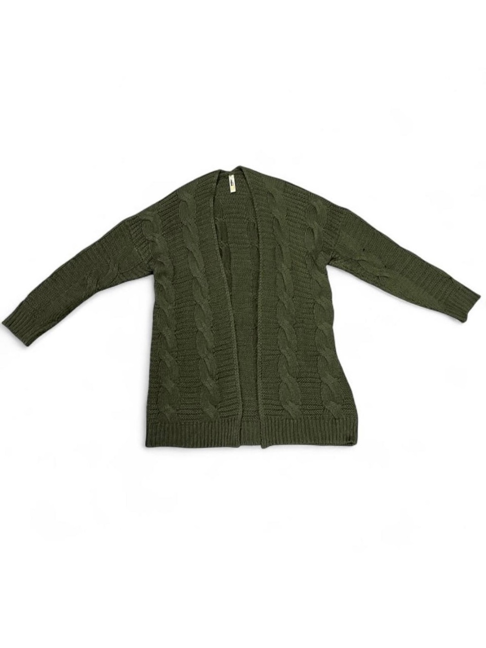 LARA Olive Green Cable Knit Open Cardigan